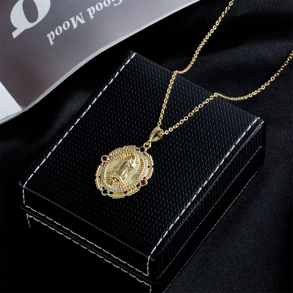 Wholesale Gold Plated Zircon Virgin Mary Alloy Necklaces